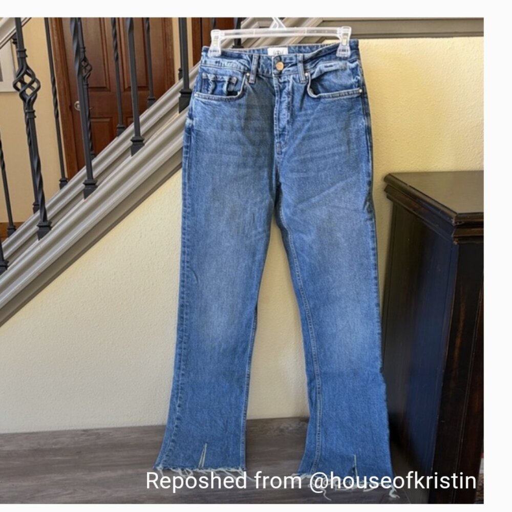 Anine Bing Distressed Button Fly Blue Flare Jeans Size 27